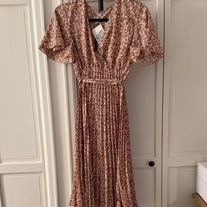 NWT Cottagecore Flutter Sleeve Wrap Top Pleated Skirt Dress Mauve